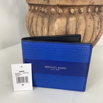 Michael Kors Cooper Wallet Slim Men&#39;s Bifold Atlantic Blue Perforated Leather W8 - £49.04 GBP