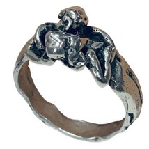 Vintage Hand Crafted sterling silver kissing couple ring size 8 - £58.99 GBP