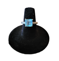 Silvertone Light Blue Square Gem Ring Fashion Costume Jewelry Size 6.5 - £7.81 GBP