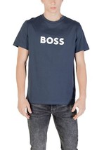 Boss Men T-Shirt Blue Short Sleeve Designer Logo Tee 2025 Collection - $93.05 CAD