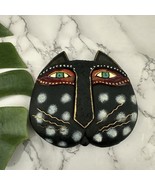 Vintage 1999 Laurel Burch Painted Resin Mask Midnight Leopard Cat Wall Art - $98.83 CAD