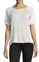 NWT Women&#39;s Tahari S/S White Mesh-Trim Sweater Top Size Medium - £30.58 GBP