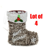 Lot 4 | 5&quot; Tinsel Christmas Holiday Stocking Hangable Ornament Decoratio... - $281.22 MXN