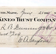 1915 Kineo Trust Company Bank Check E.A. Sampson Dover Maine Signed 2103... - $369.57 MXN