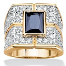 Mens 18K Gold Over Sterling Silver Sapphire Ring Size 7,8,9,10,11,12,13 - £237.24 GBP