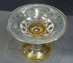 Cut Glass compote Antique green amber cut to clear - $74.25