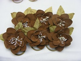 Vintage Handmade Napkin Rings Set of 6  Solid Dark Brown Beaded Pollen #28 - $368.72 MXN
