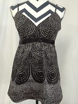 Express Women&#39;s Top Black &amp; Tan Print W/Sequins Camisole Tank Blouse Siz... - $6.93