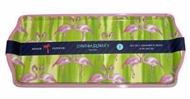 2 Cynthia Rowley Chartreuse Pink FLAMINGOS Stripes 15&quot; Rectangle Melamine Trays - £19.97 GBP