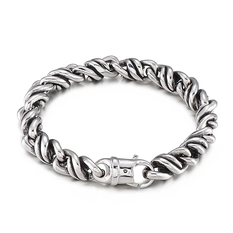 Irregular Link Chain Man Bracelet High Quality Shiny Stainless Steel Sil... - £28.32 GBP