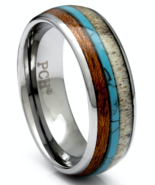 Tungsten Deer Antler Ring With Turquoise and Koa Wood Inlay, 8mm Comfort... - $79.00