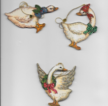 Goose Geese Christmas ornaments set 3 die cut 2-sided cardboard - $8.00