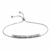 Sterling Silver 925 I love you Engraved Curved Bar Lariat Bracelet 8&quot; adjust - £36.82 GBP