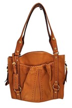 B. Makowsky Tan Leather Shoulder Bag With Gold Hardware &amp; Leopard Print ... - $42.08