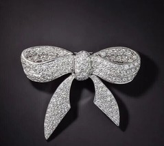 3Ct Round Cut Lab-Created Diamond Bow Knot Brooch Pin 14K White Gold Plated - £156.63 GBP