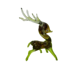 Hencho En Mexico Glass Deer With Antlers Figurine Reindeer Brown Clear 9... - $19.79