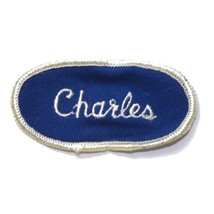 Vintage Charles Name Oval Patch Work Uniform Tag Worker Blue 3 1/4 x1 5/8&quot; NOS - $3.47