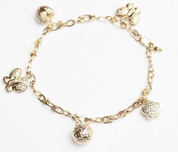 18k gold puff heart , ball, butterfly , star charm bracelet #AG2 - £474.02 GBP