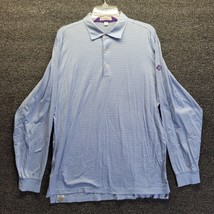 Peter Millar Mens Polo Shirt Blue Black Striped Long Sleeve Logo Casual M - $43.54
