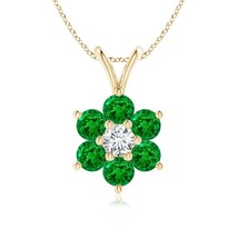 ANGARA Lab-Grown 0.48Ct Emerald Flower Pendant Necklace with Diamond in 14K Gold - £528.87 GBP