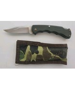 Vintage BUCK 422 Folding Lockback Knife w/ Camo Sheath FINGER GROOVED Bucklite - $47.49