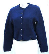 Tally Ho Pollak Import Blue Boiled Wool Cardigan Sweater Jacket Size 8 H... - $23.75