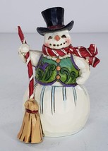 Jim Shore Snowman Holding Broom Miniature Figurine #4034395 3.5&quot; - £30.76 GBP