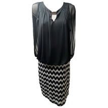 Perceptions Dress Sleeveless Sheer Keyhole Metallic Black White LBD Stretch 10 - $13.05