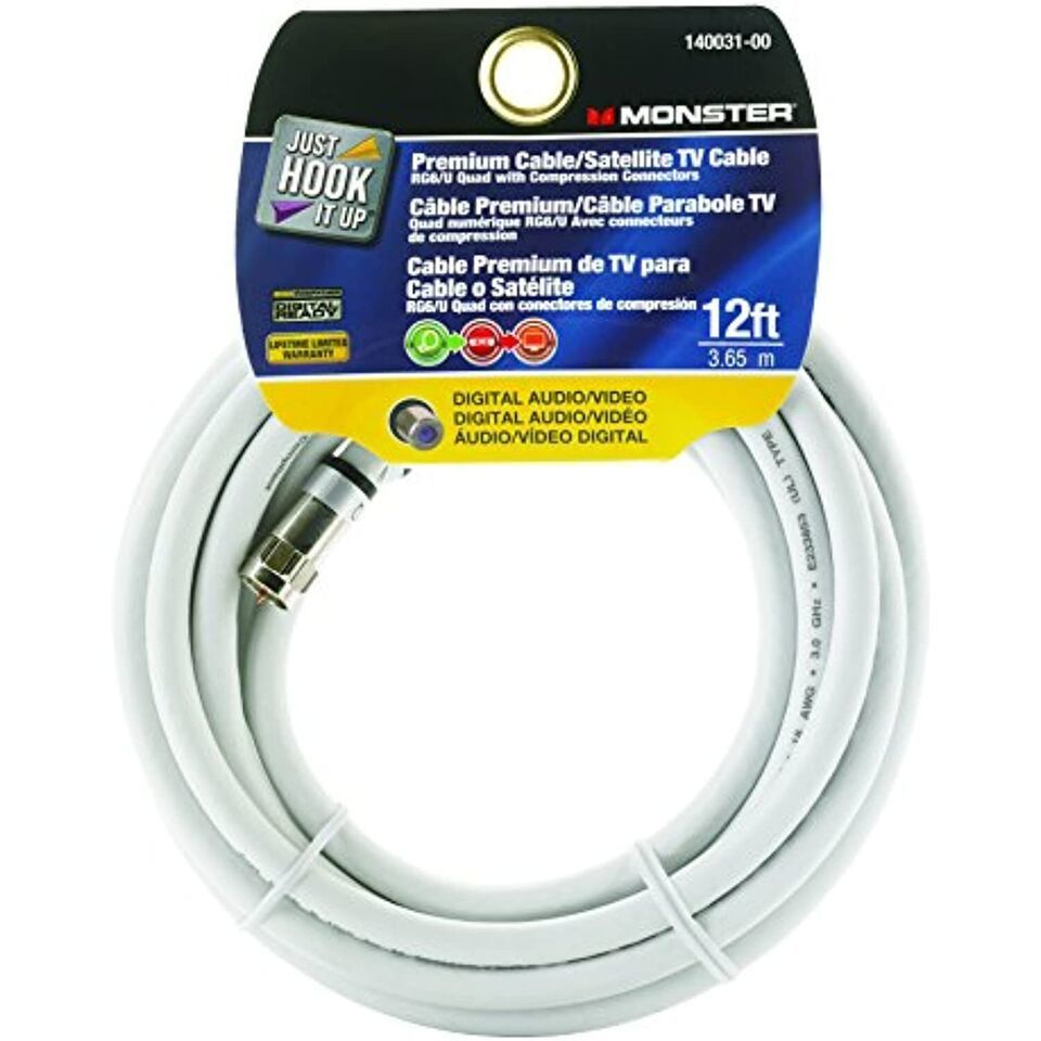 Monster Cable Video Coaxial Cable Digital 75 Ohm 12 &#39; Carded - $22.61