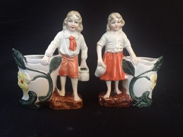 antique porcelain. Little pair of german figurines with spillvase . Marked - £95.40 GBP
