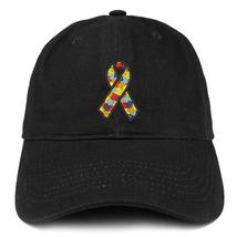 Trendy Apparel Shop Autism Awareness Ribbon Embroidered Cotton Dad Hat - Black - £15.92 GBP