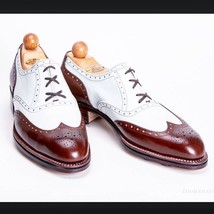 Oxford New Design Two Tone Maroon White Cont Wing Tip Brogue Toe Leather Shoes - $137.19