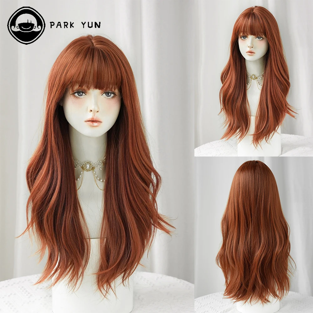 PARK YUN Long wave orange Wig for Women Natural bangs popular Sweet Synthetic - £21.15 GBP+