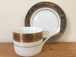 Global International Stafford Porcelain 0404 Gold Silver Tea Coffee Cup Saucer - £19.80 GBP
