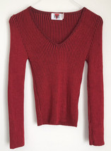 Vintage Women&#39;s Venus Red Ribbed V Neck Crop Stretch Sweater MP Made USA 70s 80s - £19.86 GBP