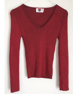 Vintage Women&#39;s Venus Red Ribbed V Neck Crop Stretch Sweater MP Made USA... - £19.54 GBP