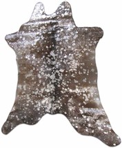 Silver Metallic Calf Skin Rugs Size: ~35&quot; X 30&quot; Silver Metallic on Brown Rugs - £55.37 GBP