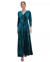 DKNY Women&#39;s Crushed-Velvet Faux-Wrap Gown Forest Green Size 14 $249 - $78.21