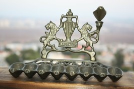 Antique Judaica Hanukkah Menorah Cast Bronze Lions Wall Hanging Oil Lamp Rare - £76.68 GBP