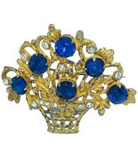 art deco prong blue Czech glass gold tone brooch - €77,19 EUR