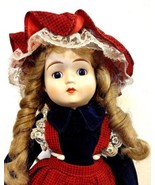 Vintage Porcelain Doll Enesco Girl 17&quot; Doll 1983 Red &amp; Blue Dress 1983 - £15.60 GBP