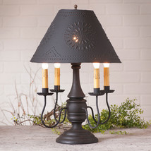 Colonial Table Lamp &amp; Punched Tin Shade - Heavy Distressed Black Crackled Finish - £340.88 GBP