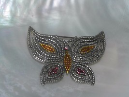 Vintage JJ Signed Pewter Colored BUTTERFLY with Orange &amp; Red Paint Pin Brooch –  - £9.74 GBP
