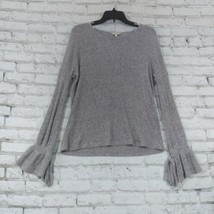 Lucky Brand Womens Sweater Medium Gray Long Bell Tie Sleeve Ribbed Knit Pullover - £16.08 GBP