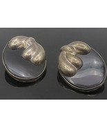 TURE 925 Sterling Silver - Vintage Black Onyx Bow Non Pierce Earrings - ... - $135.47 CAD