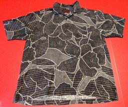Tommy Bahama Gray Geometric Shapes Leaves Mens Hawaiian Shirt Silk Vacation M - £19.65 GBP
