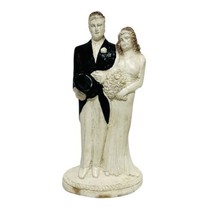 Vintage 1940&#39;s Chalkware Ceramic Wedding Cake Topper Bride and Groom 6 1/2&quot; - £33.59 GBP