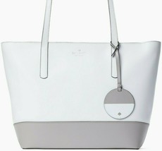 NWB Kate Spade Briel Large White Gray Smooth Leather Tote WKRU6708 Gift Bag FS Y - £100.73 GBP