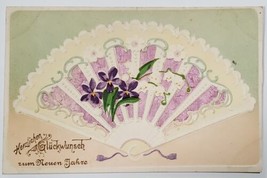 Greeting Herzlichen Gluckwunsch Silk Applique Diecut Fan Floral Postcard Z4 - £5.46 GBP