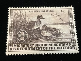 1939 US Federal Duck Stamp RW6 $1 Unsigned Never Hinged Missing Gum - $61.38